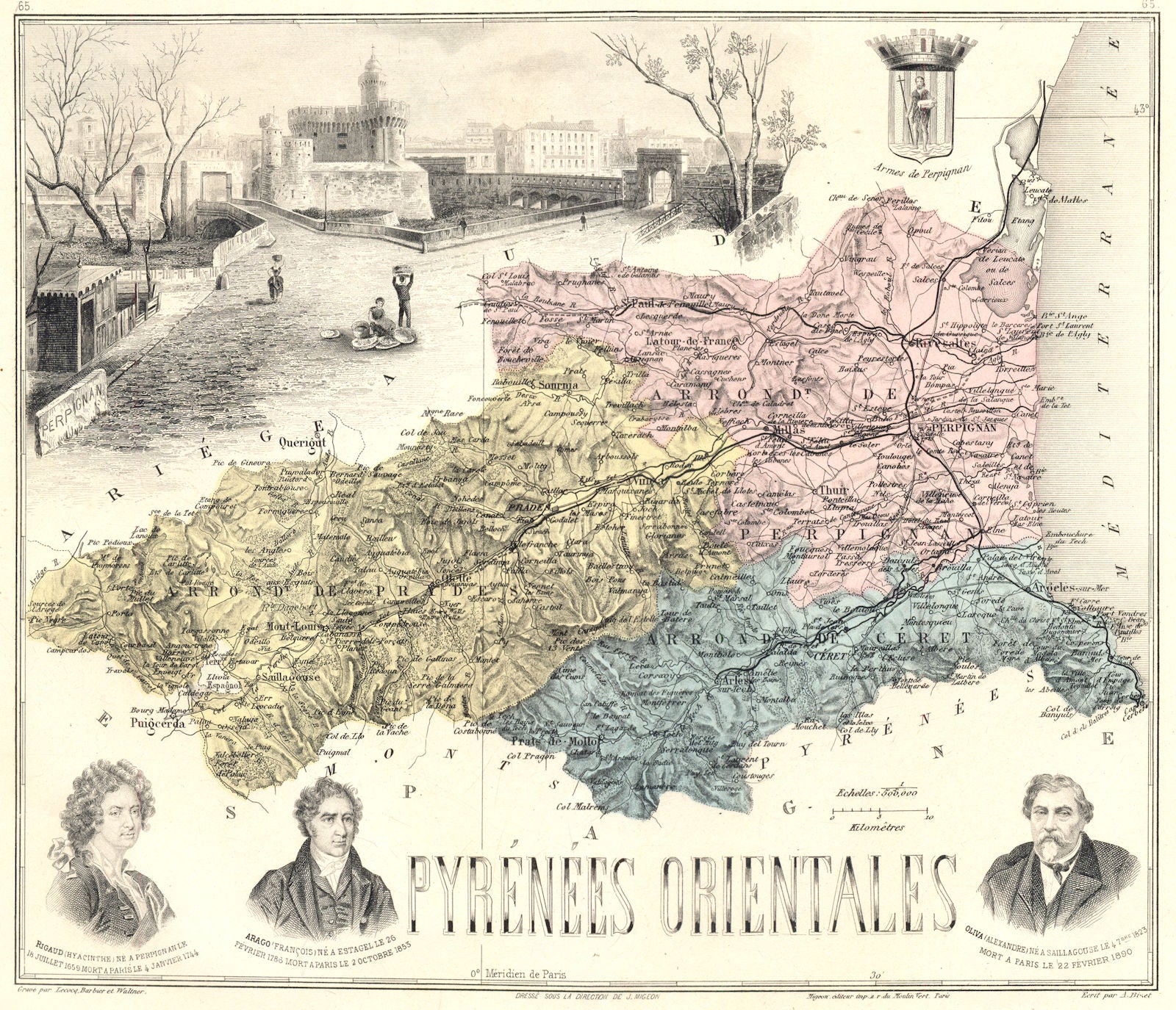 PYRÉNÉES-ORIENTALES. département. Perpignan. Vuillemin 1903 old antique map